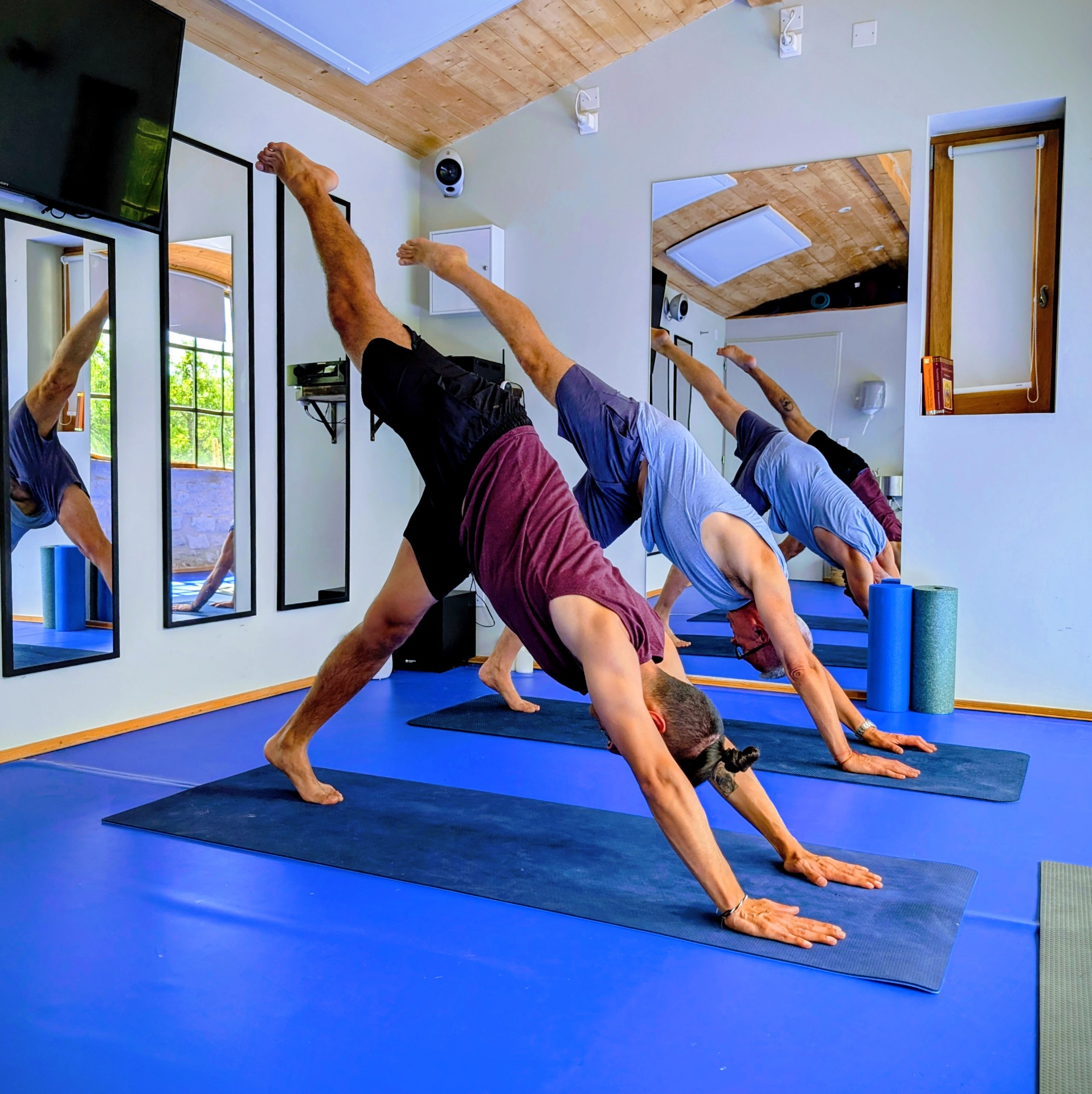Down dog variation in the studio